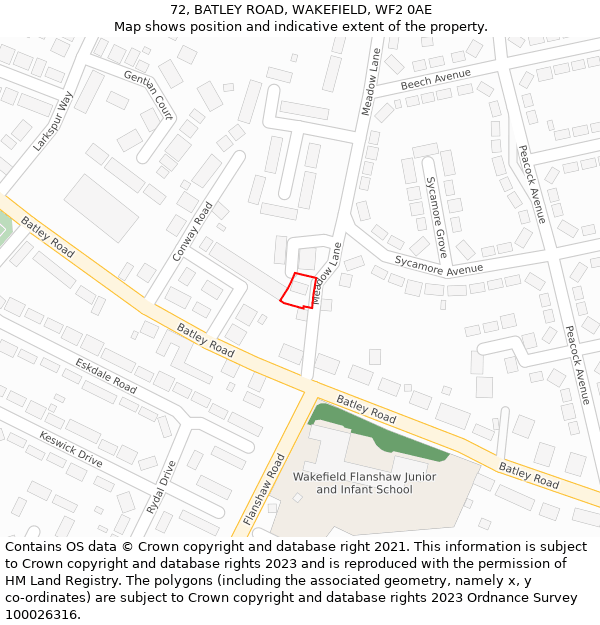 72, BATLEY ROAD, WAKEFIELD, WF2 0AE: Location map and indicative extent of plot
