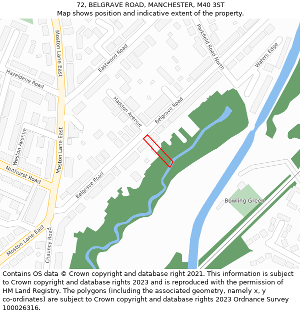 72, BELGRAVE ROAD, MANCHESTER, M40 3ST: Location map and indicative extent of plot