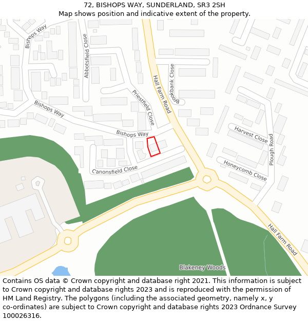 72, BISHOPS WAY, SUNDERLAND, SR3 2SH: Location map and indicative extent of plot