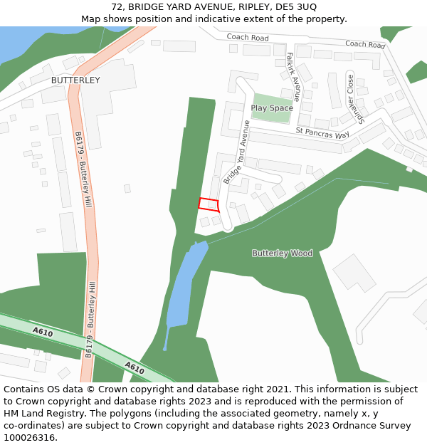 72, BRIDGE YARD AVENUE, RIPLEY, DE5 3UQ: Location map and indicative extent of plot