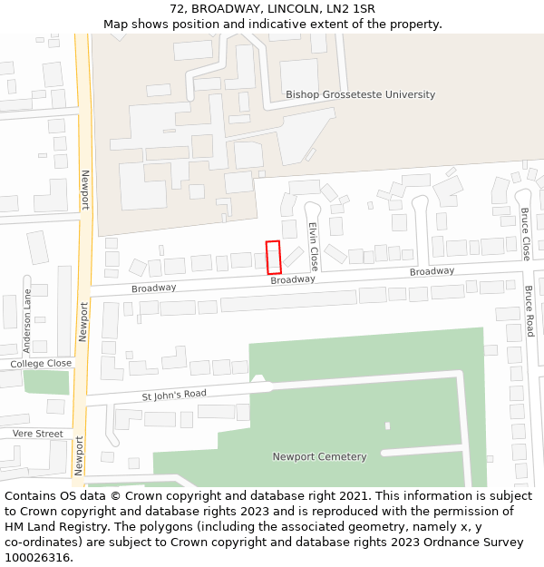 72, BROADWAY, LINCOLN, LN2 1SR: Location map and indicative extent of plot