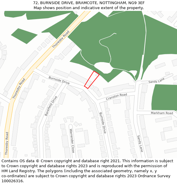 72, BURNSIDE DRIVE, BRAMCOTE, NOTTINGHAM, NG9 3EF: Location map and indicative extent of plot