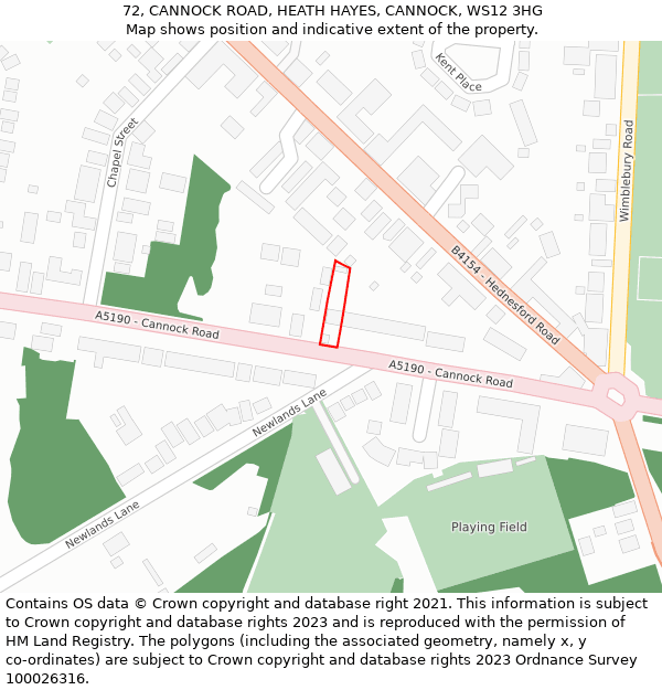 72, CANNOCK ROAD, HEATH HAYES, CANNOCK, WS12 3HG: Location map and indicative extent of plot