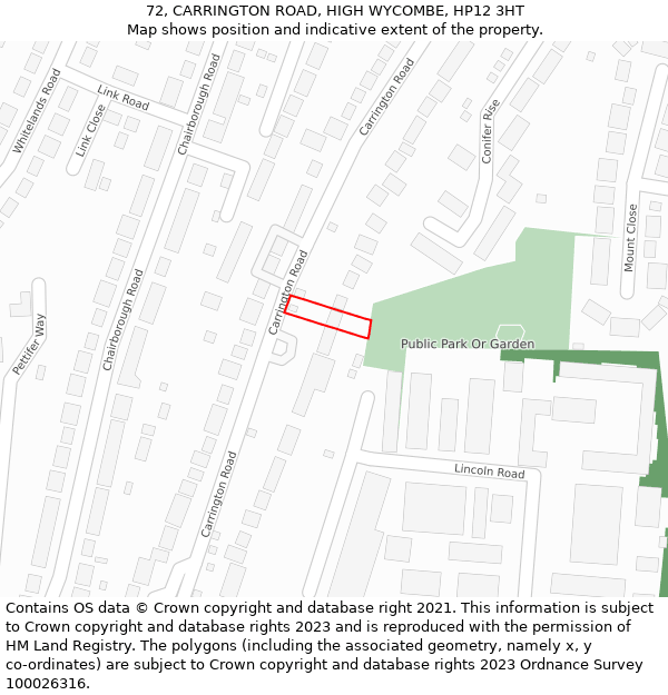 72, CARRINGTON ROAD, HIGH WYCOMBE, HP12 3HT: Location map and indicative extent of plot