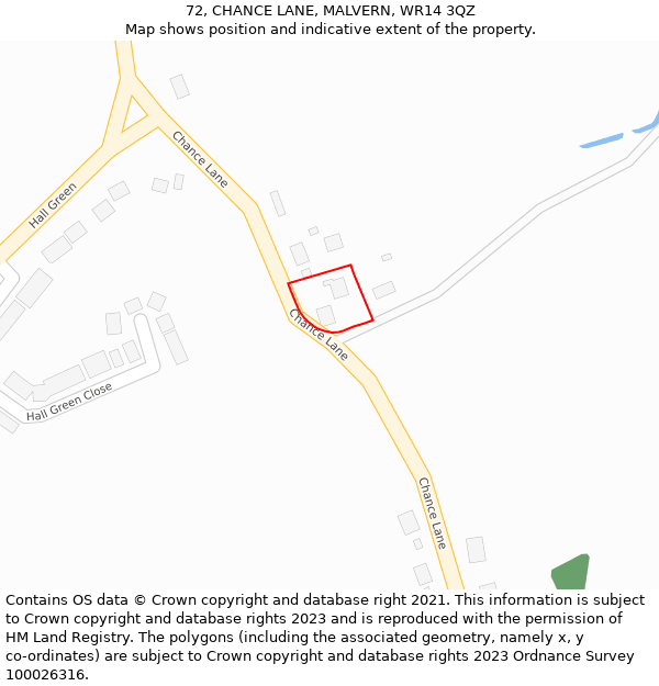 72, CHANCE LANE, MALVERN, WR14 3QZ: Location map and indicative extent of plot