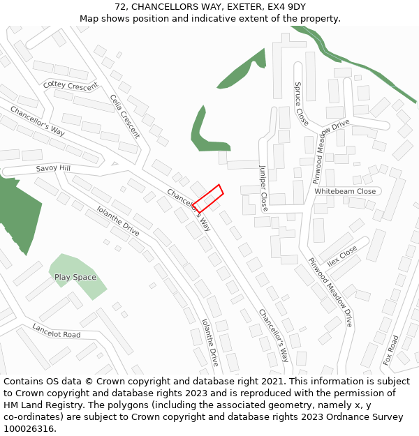 72, CHANCELLORS WAY, EXETER, EX4 9DY: Location map and indicative extent of plot