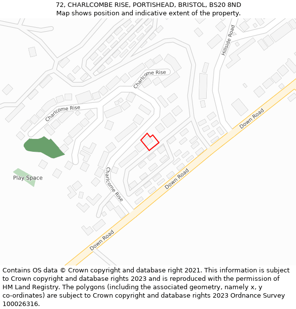 72, CHARLCOMBE RISE, PORTISHEAD, BRISTOL, BS20 8ND: Location map and indicative extent of plot