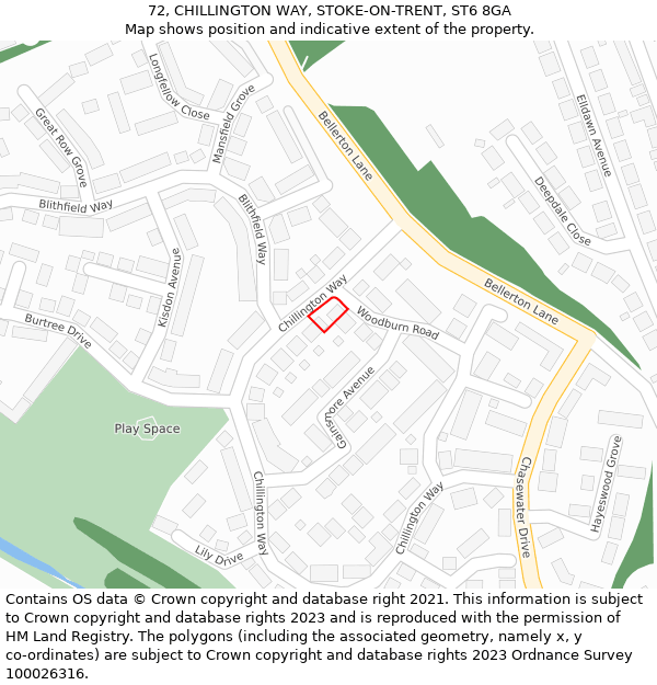 72, CHILLINGTON WAY, STOKE-ON-TRENT, ST6 8GA: Location map and indicative extent of plot