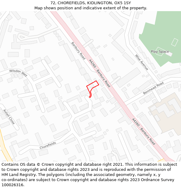 72, CHOREFIELDS, KIDLINGTON, OX5 1SY: Location map and indicative extent of plot