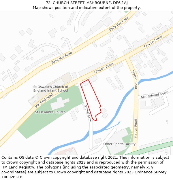 72, CHURCH STREET, ASHBOURNE, DE6 1AJ: Location map and indicative extent of plot