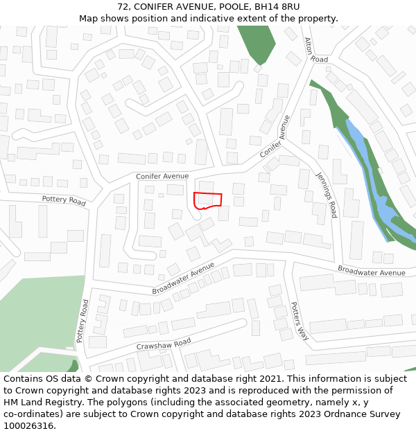 72, CONIFER AVENUE, POOLE, BH14 8RU: Location map and indicative extent of plot