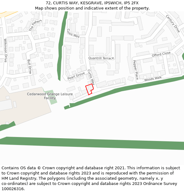 72, CURTIS WAY, KESGRAVE, IPSWICH, IP5 2FX: Location map and indicative extent of plot