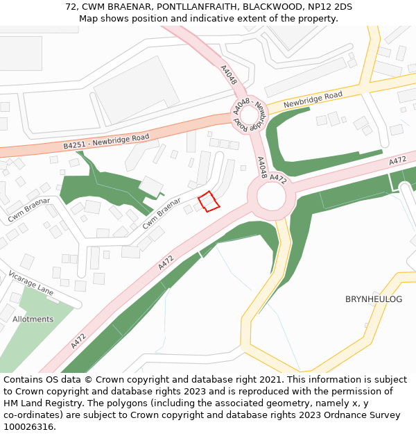 72, CWM BRAENAR, PONTLLANFRAITH, BLACKWOOD, NP12 2DS: Location map and indicative extent of plot