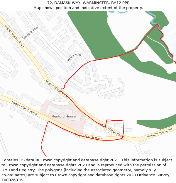 72, DAMASK WAY, WARMINSTER, BA12 9PP: Location map and indicative extent of plot