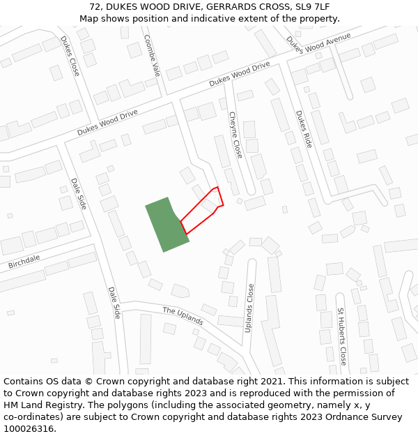 72, DUKES WOOD DRIVE, GERRARDS CROSS, SL9 7LF: Location map and indicative extent of plot