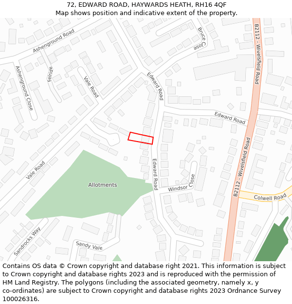 72, EDWARD ROAD, HAYWARDS HEATH, RH16 4QF: Location map and indicative extent of plot