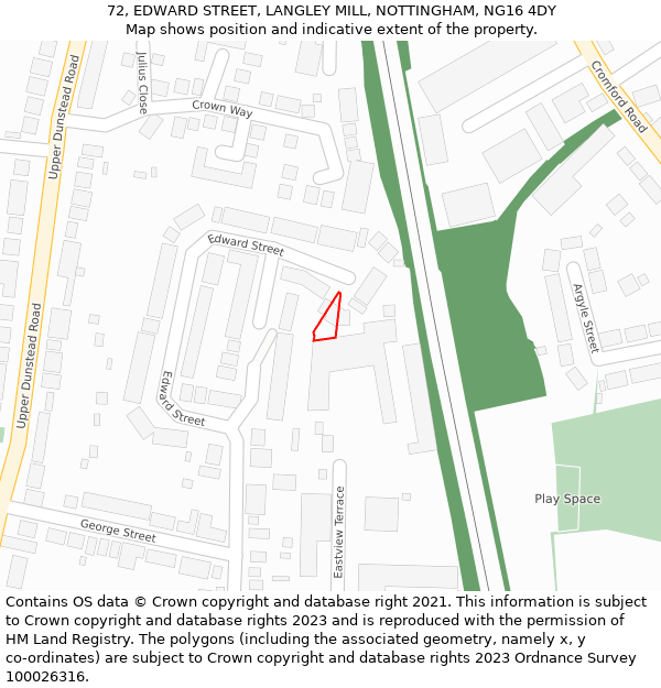 72, EDWARD STREET, LANGLEY MILL, NOTTINGHAM, NG16 4DY: Location map and indicative extent of plot