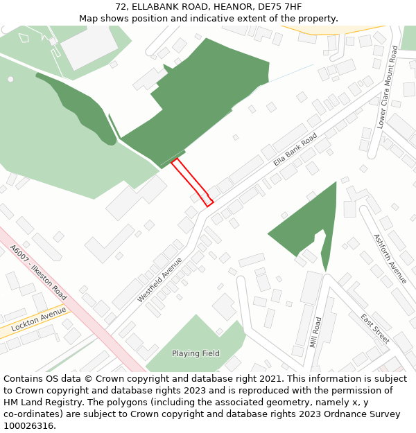 72, ELLABANK ROAD, HEANOR, DE75 7HF: Location map and indicative extent of plot