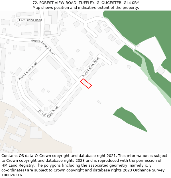 72, FOREST VIEW ROAD, TUFFLEY, GLOUCESTER, GL4 0BY: Location map and indicative extent of plot