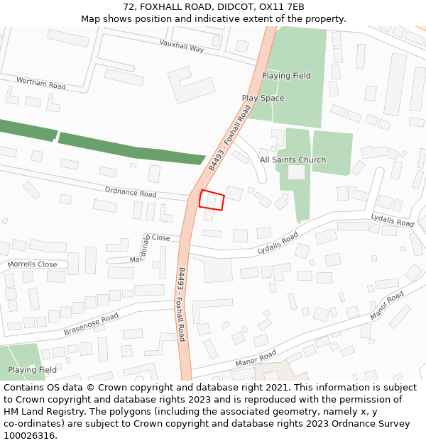 72, FOXHALL ROAD, DIDCOT, OX11 7EB: Location map and indicative extent of plot