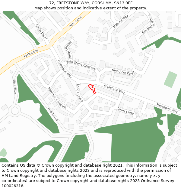 72, FREESTONE WAY, CORSHAM, SN13 9EF: Location map and indicative extent of plot