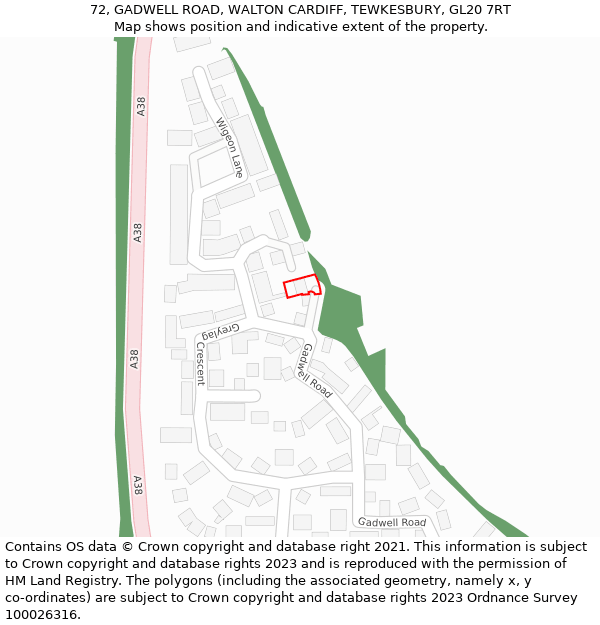 72, GADWELL ROAD, WALTON CARDIFF, TEWKESBURY, GL20 7RT: Location map and indicative extent of plot