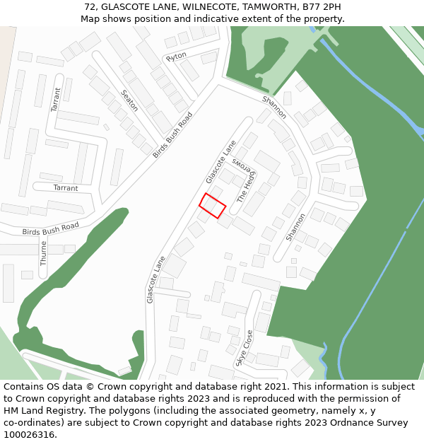 72, GLASCOTE LANE, WILNECOTE, TAMWORTH, B77 2PH: Location map and indicative extent of plot
