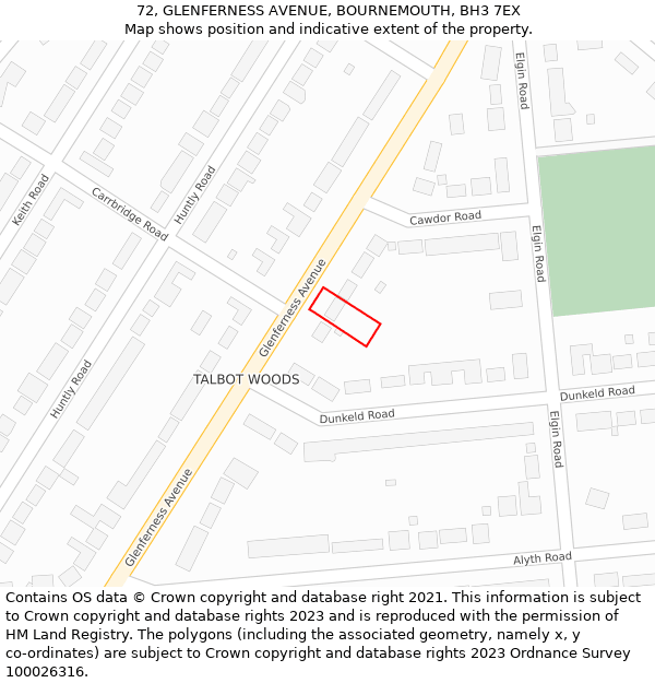 72, GLENFERNESS AVENUE, BOURNEMOUTH, BH3 7EX: Location map and indicative extent of plot