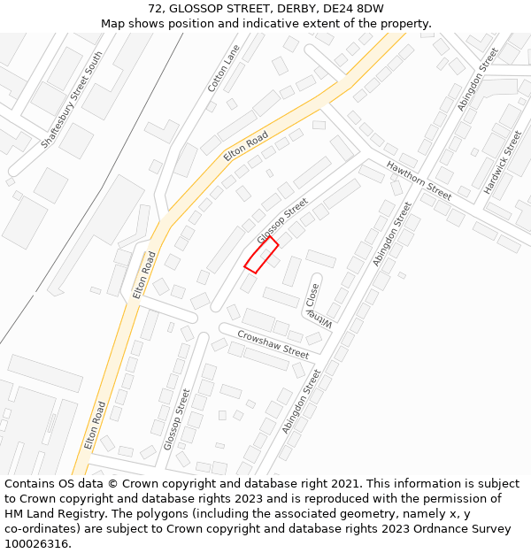 72, GLOSSOP STREET, DERBY, DE24 8DW: Location map and indicative extent of plot