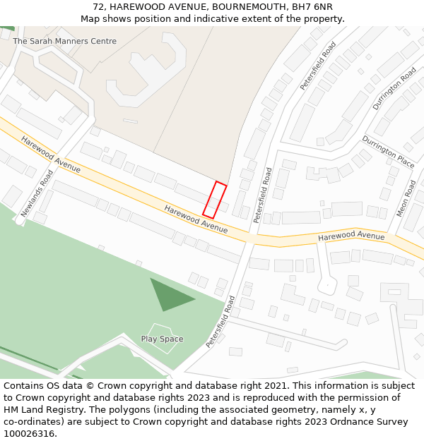 72, HAREWOOD AVENUE, BOURNEMOUTH, BH7 6NR: Location map and indicative extent of plot