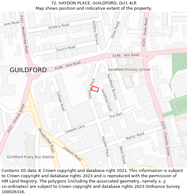 72, HAYDON PLACE, GUILDFORD, GU1 4LR: Location map and indicative extent of plot