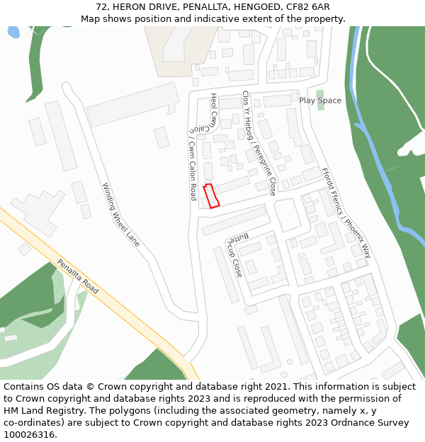 72, HERON DRIVE, PENALLTA, HENGOED, CF82 6AR: Location map and indicative extent of plot