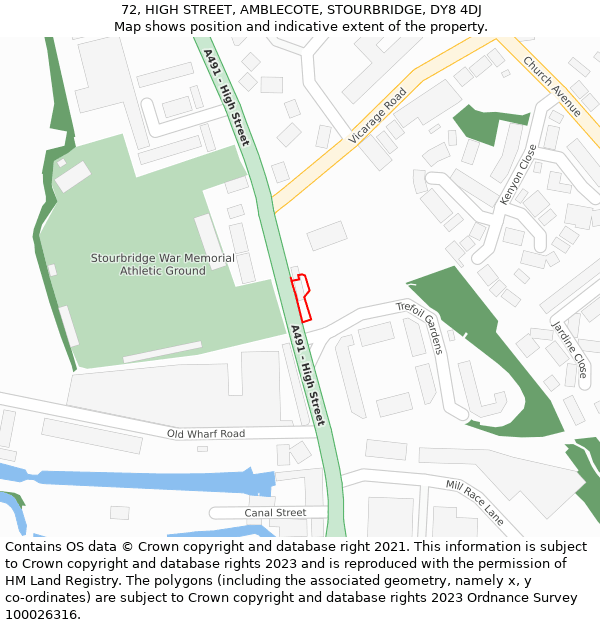 72, HIGH STREET, AMBLECOTE, STOURBRIDGE, DY8 4DJ: Location map and indicative extent of plot