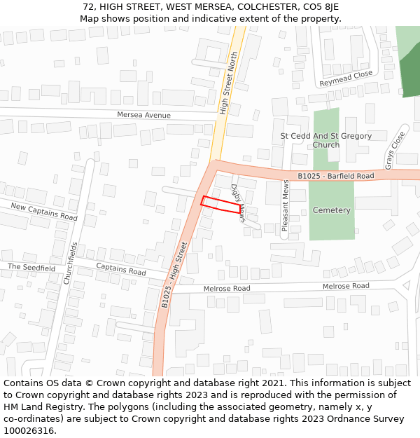 72, HIGH STREET, WEST MERSEA, COLCHESTER, CO5 8JE: Location map and indicative extent of plot