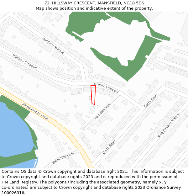 72, HILLSWAY CRESCENT, MANSFIELD, NG18 5DS: Location map and indicative extent of plot