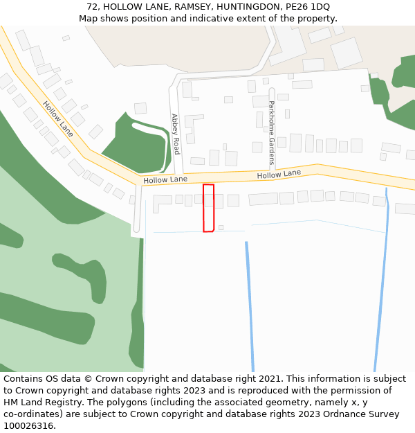 72, HOLLOW LANE, RAMSEY, HUNTINGDON, PE26 1DQ: Location map and indicative extent of plot