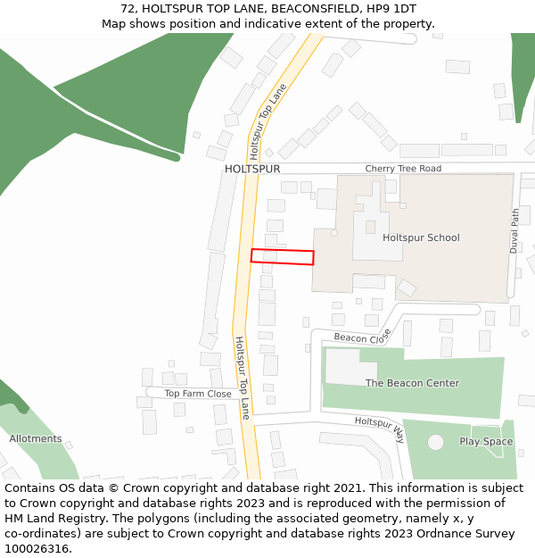 72, HOLTSPUR TOP LANE, BEACONSFIELD, HP9 1DT: Location map and indicative extent of plot