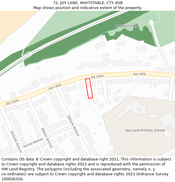 72, JOY LANE, WHITSTABLE, CT5 4DB: Location map and indicative extent of plot