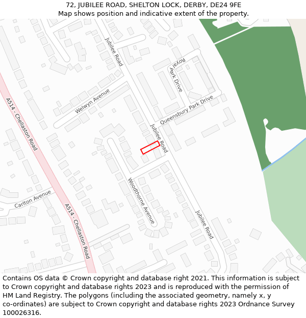 72, JUBILEE ROAD, SHELTON LOCK, DERBY, DE24 9FE: Location map and indicative extent of plot