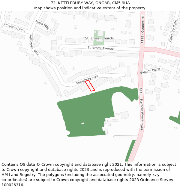 72, KETTLEBURY WAY, ONGAR, CM5 9HA: Location map and indicative extent of plot