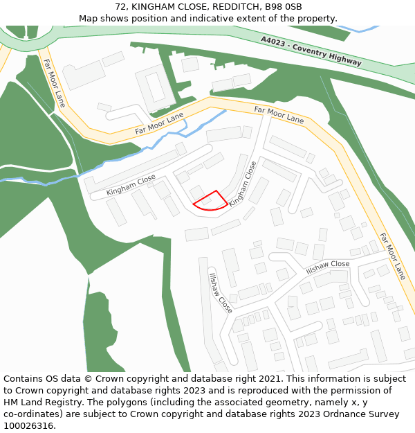 72, KINGHAM CLOSE, REDDITCH, B98 0SB: Location map and indicative extent of plot