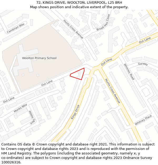 72, KINGS DRIVE, WOOLTON, LIVERPOOL, L25 8RH: Location map and indicative extent of plot