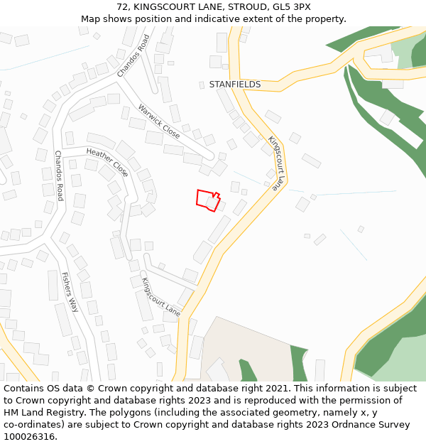 72, KINGSCOURT LANE, STROUD, GL5 3PX: Location map and indicative extent of plot