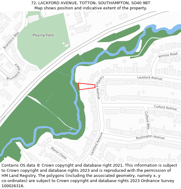 72, LACKFORD AVENUE, TOTTON, SOUTHAMPTON, SO40 9BT: Location map and indicative extent of plot