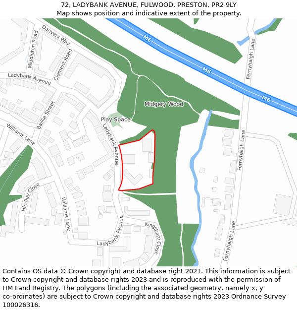 72, LADYBANK AVENUE, FULWOOD, PRESTON, PR2 9LY: Location map and indicative extent of plot
