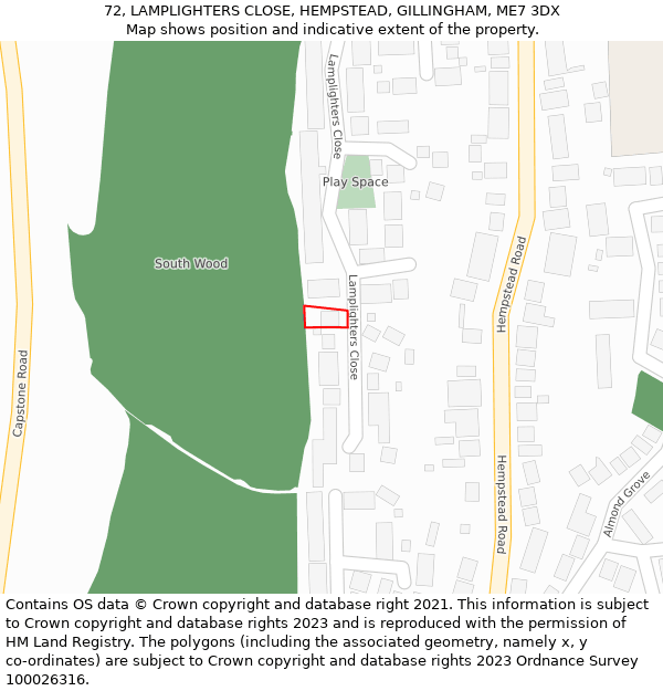 72, LAMPLIGHTERS CLOSE, HEMPSTEAD, GILLINGHAM, ME7 3DX: Location map and indicative extent of plot