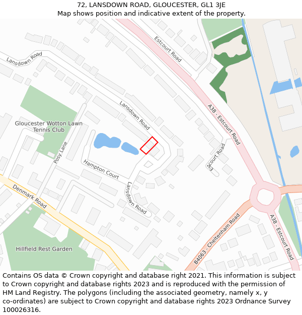 72, LANSDOWN ROAD, GLOUCESTER, GL1 3JE: Location map and indicative extent of plot