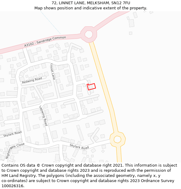 72, LINNET LANE, MELKSHAM, SN12 7FU: Location map and indicative extent of plot