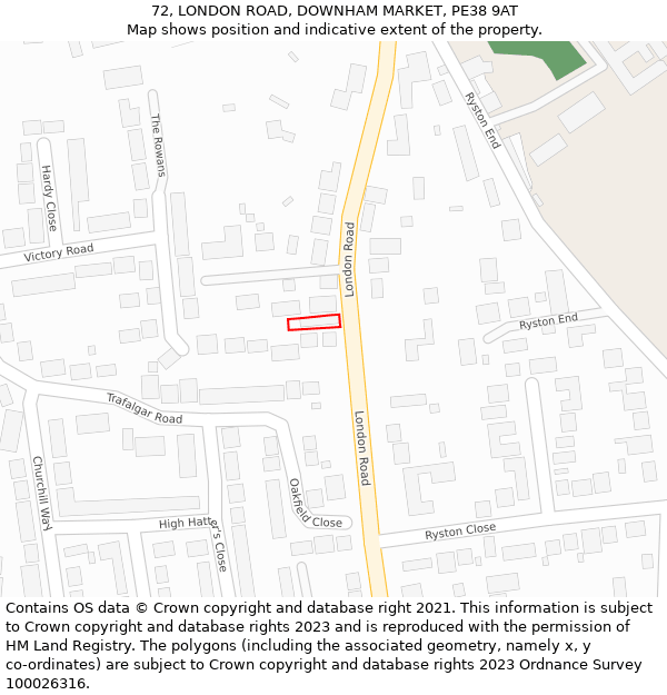 72, LONDON ROAD, DOWNHAM MARKET, PE38 9AT: Location map and indicative extent of plot