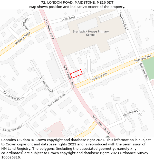 72, LONDON ROAD, MAIDSTONE, ME16 0DT: Location map and indicative extent of plot
